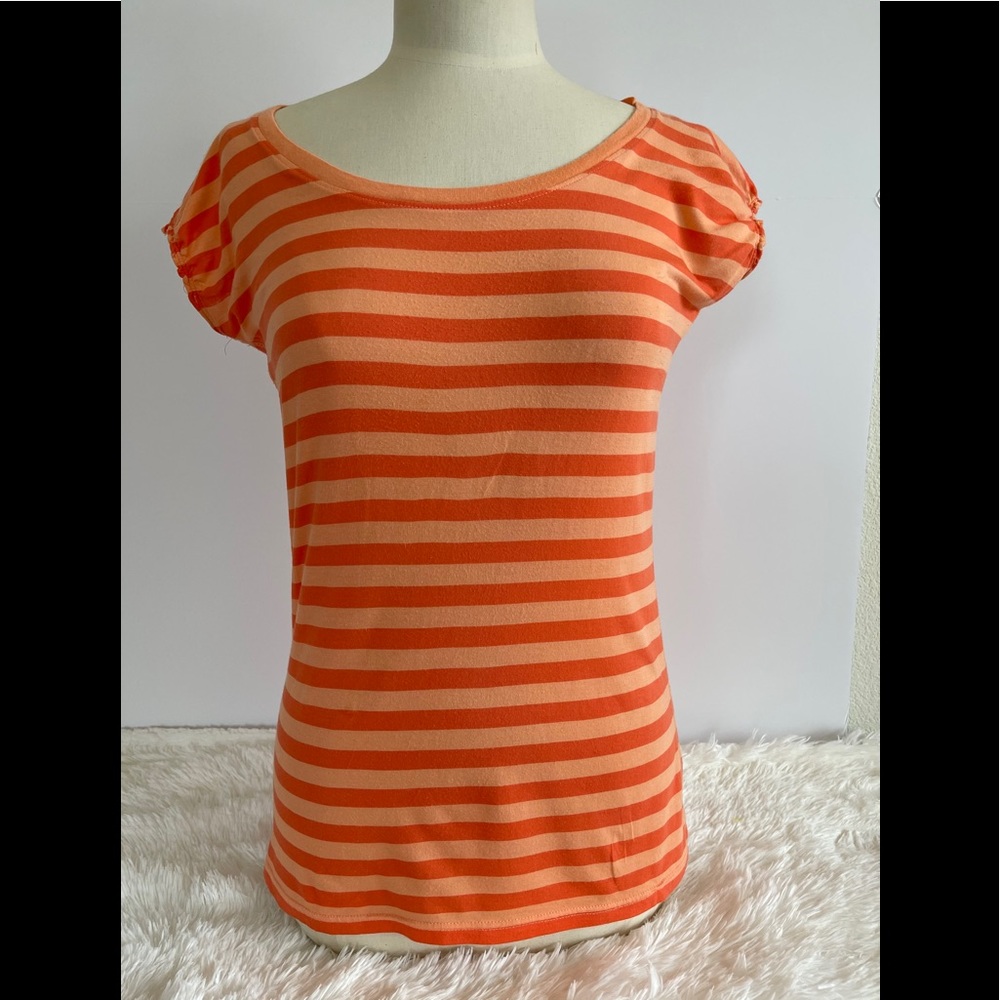 GAP Burnt Orange Stripe Short Sleeve Blouse Med